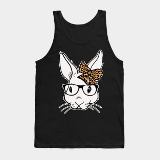 Bunny glasses leopard ribbon happy easter 2021 Tank Top